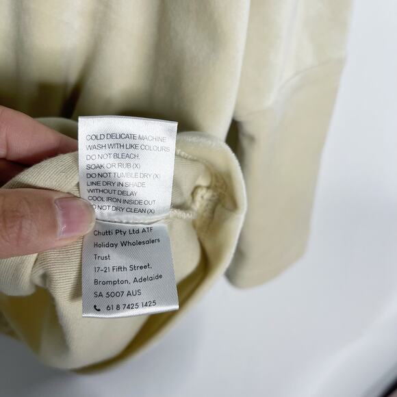 HomeLove S/M Cream Loungewear Velvet Sweatshirt Round Neck Drop Shoulder Casual - Picture 7 of 8